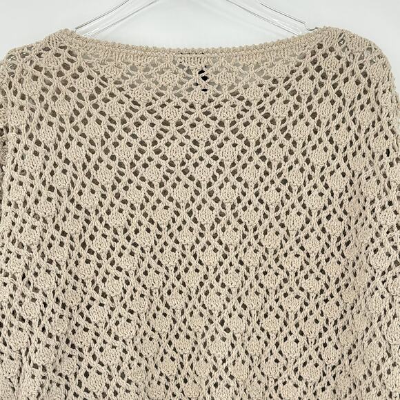 Moon & Madison cropped pullover sweater open knit crochet crew tan boho M - Picture 4 of 7